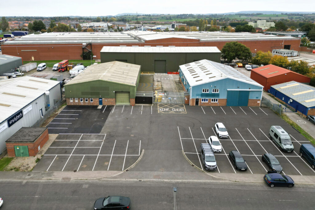 aerial view of warehouses
